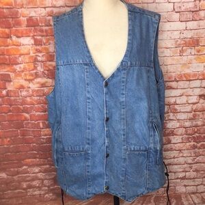 Vintage Unik Men’s Denim Corset Lace Up Front Zip Biker Riding Vest